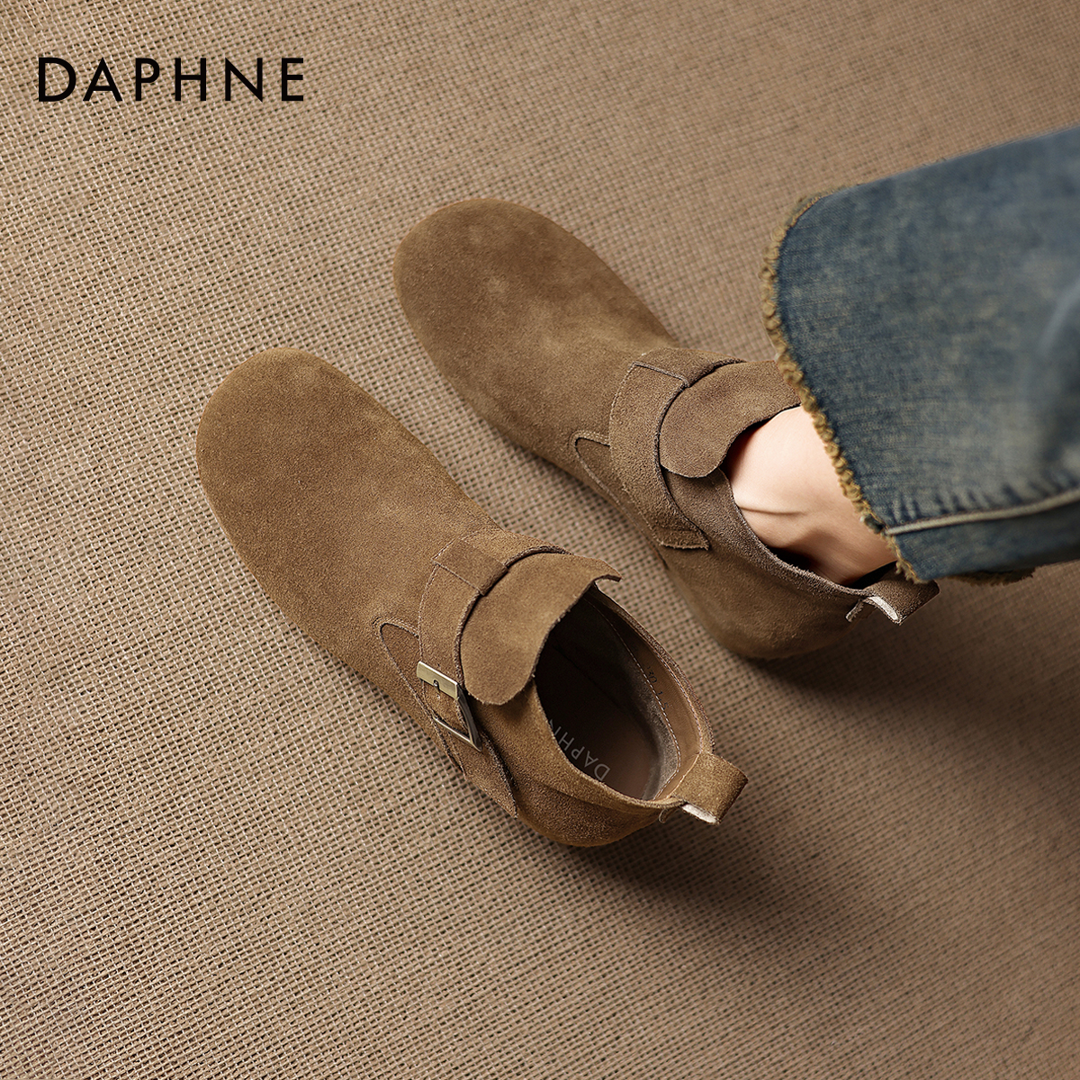 达芙妮真皮勃肯短靴女2025新款秋季软底磨砂马丁靴内增高及踝靴子主图