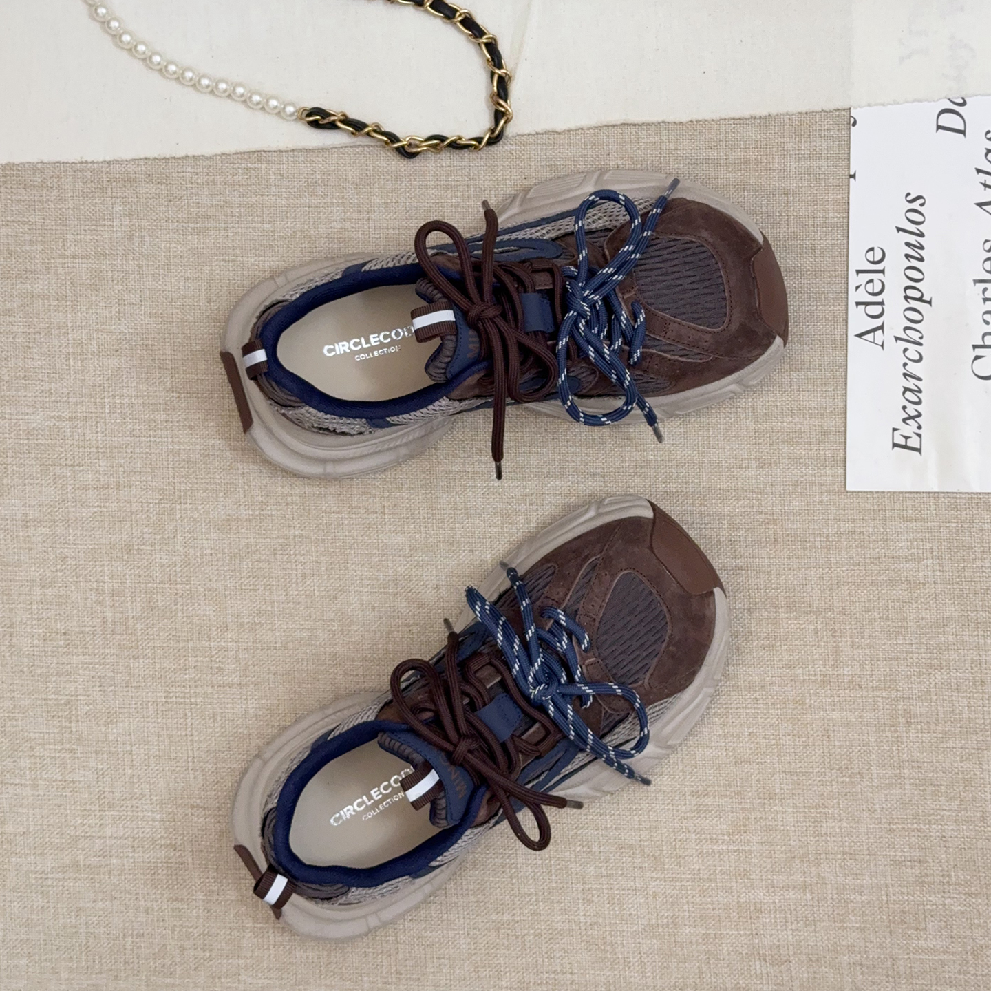 复古小众真皮厚底老爹鞋女2025秋季新款百搭松糕运动鞋轻便休闲鞋主图