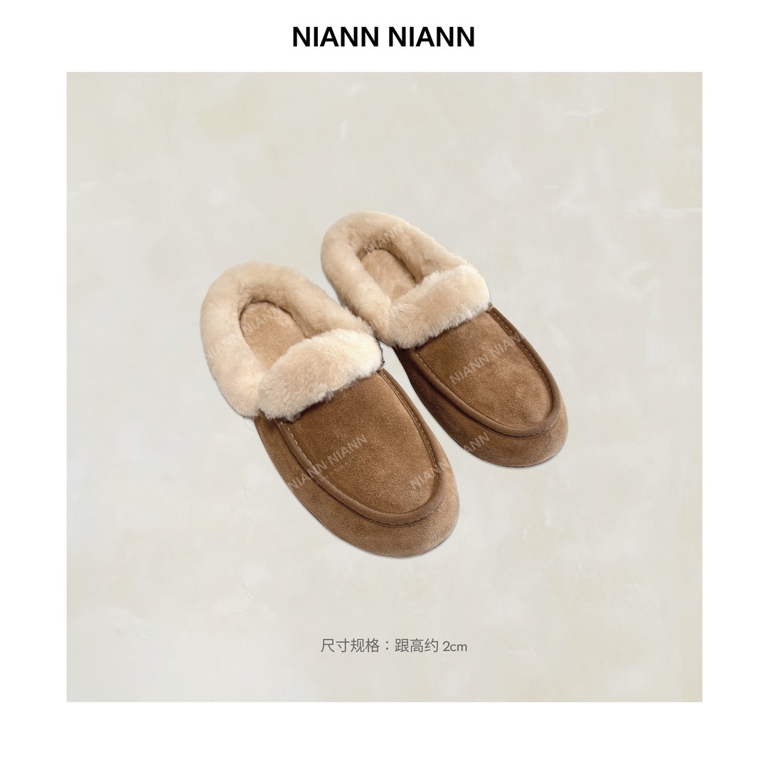 NiannNiann 新款法式复古牛反毛皮内里羊毛增高毛毛拖鞋16276主图
