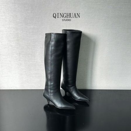 【清欢2店】超显腿直极简风小跟及膝靴 | 藏肉百搭真皮后缩跟 |5cm 