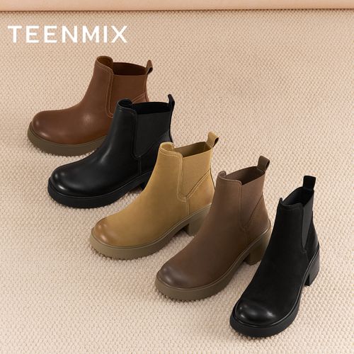 【瘦瘦靴】天美意冬新款商场款粗跟休闲经典百搭女切尔西靴BL721DD5主图