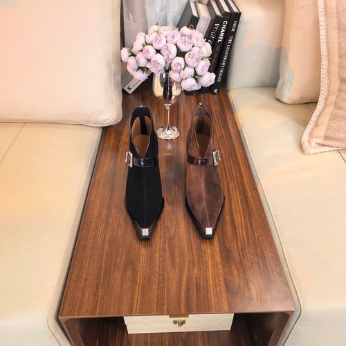 范戈希羊皮跟高7CM尖头女靴时尚短靴百搭真皮软底防滑高跟买1赠3主图