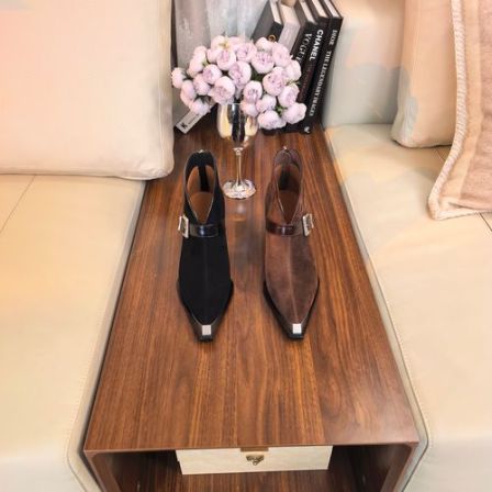 范戈希羊皮跟高7CM尖头女靴时尚短靴百搭真皮软底防滑高跟买1赠3