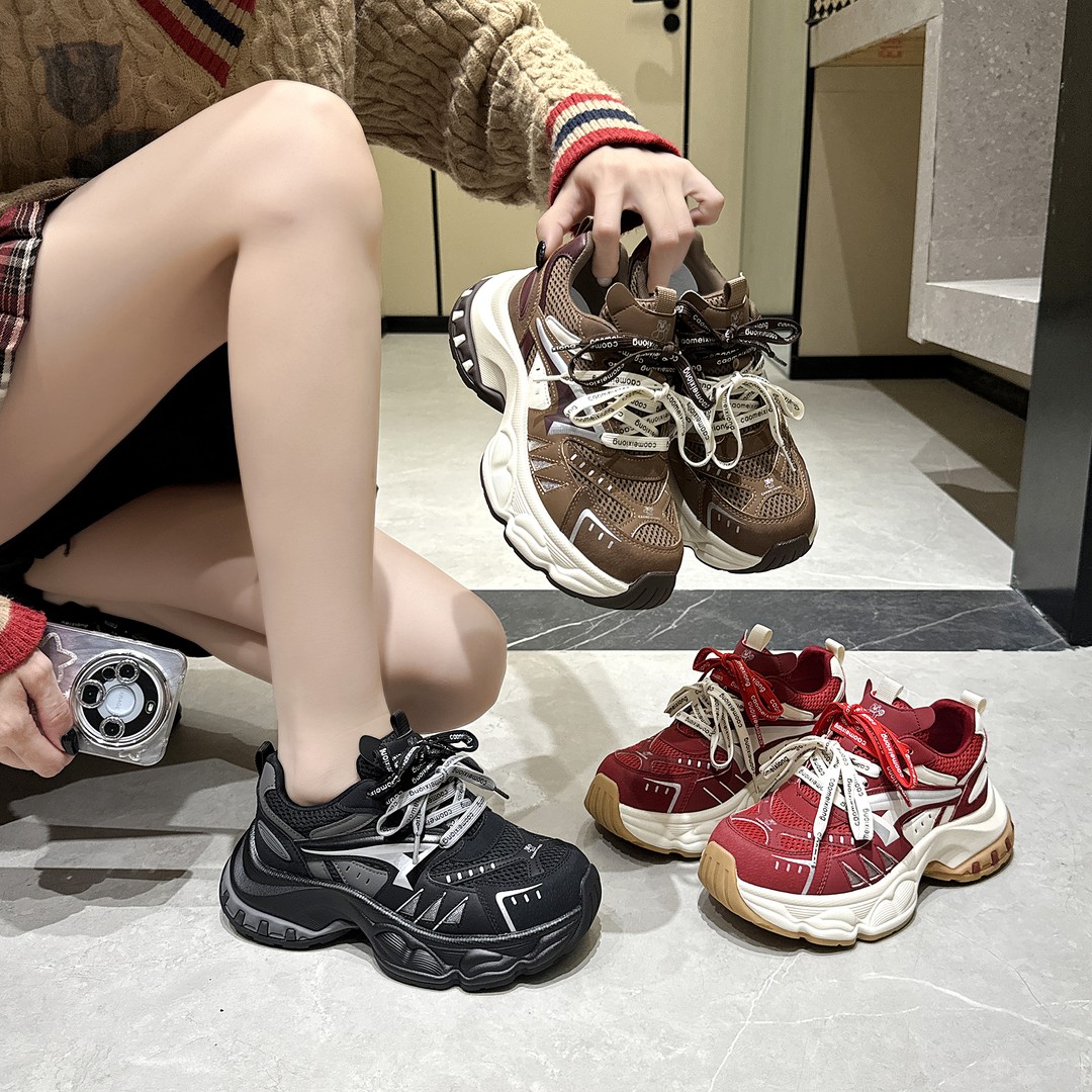 秋冬新款潮流厚底老爹鞋时尚休闲女鞋几何拼色冷粘2108-1//JMA主图