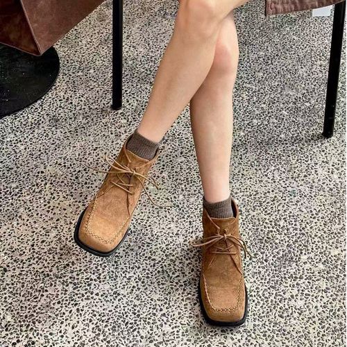 2025秋冬新款小众方头加绒英伦风复古系带休闲短靴2122-62M主图