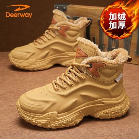 德尔惠秋冬透气加绒马丁靴男鞋增高新款百搭户外防水运动休闲棉鞋