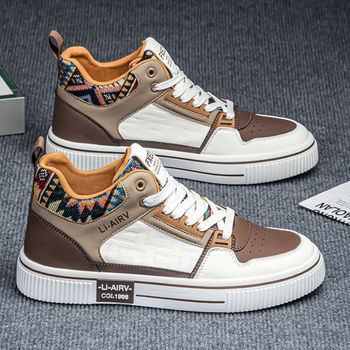 【流光风】2025秋季新款男鞋高档简约拼色潮鞋耐磨增高防臭皮面板鞋主图