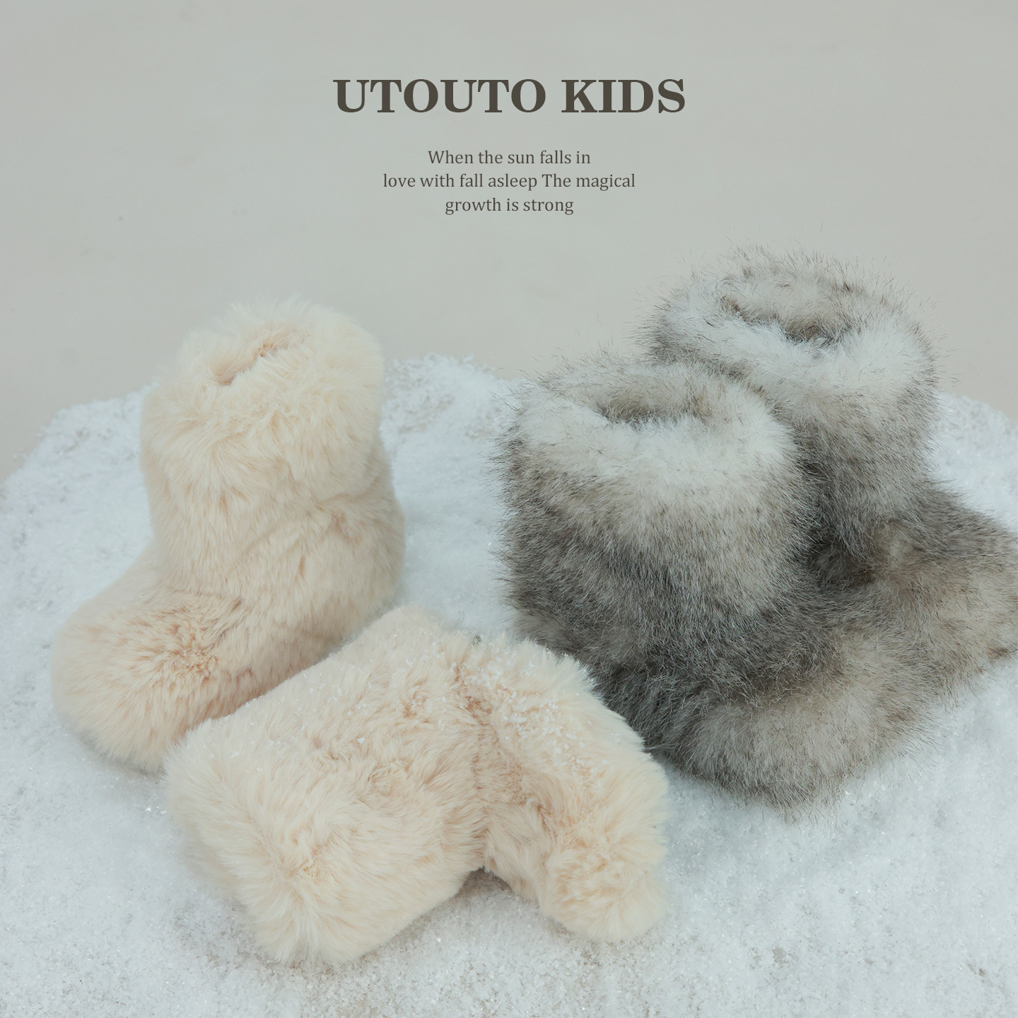 utouto大耳象女童毛毛靴2025冬季新款宝儿小众百搭毛绒厚短靴子主图