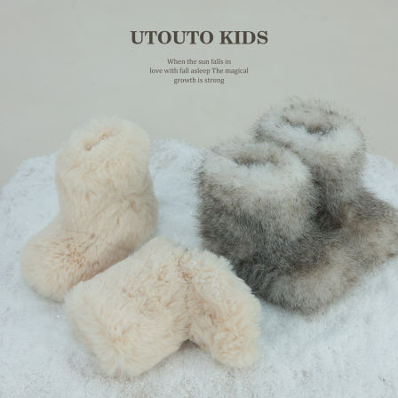 utouto大耳象女童毛毛靴2025冬季新款宝儿小众百搭毛绒厚短靴子