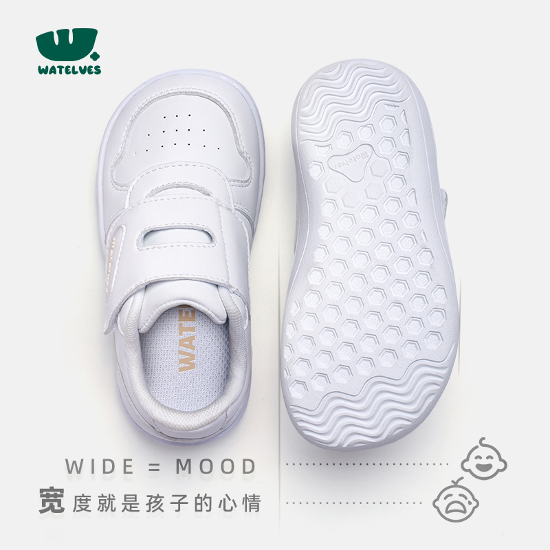 WATELVES小旋风赤足鞋儿童秋季幼儿园小白鞋男女童防滑软底宽楦鞋主图