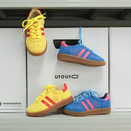 utouto大耳象女童撞色双杠运动鞋2025冬季新款宝儿防滑百搭鞋子