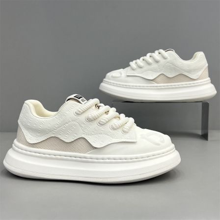 小白鞋欧洲站时尚真皮拼接休闲鞋秋季新款厚底增高潮流百搭潮男鞋