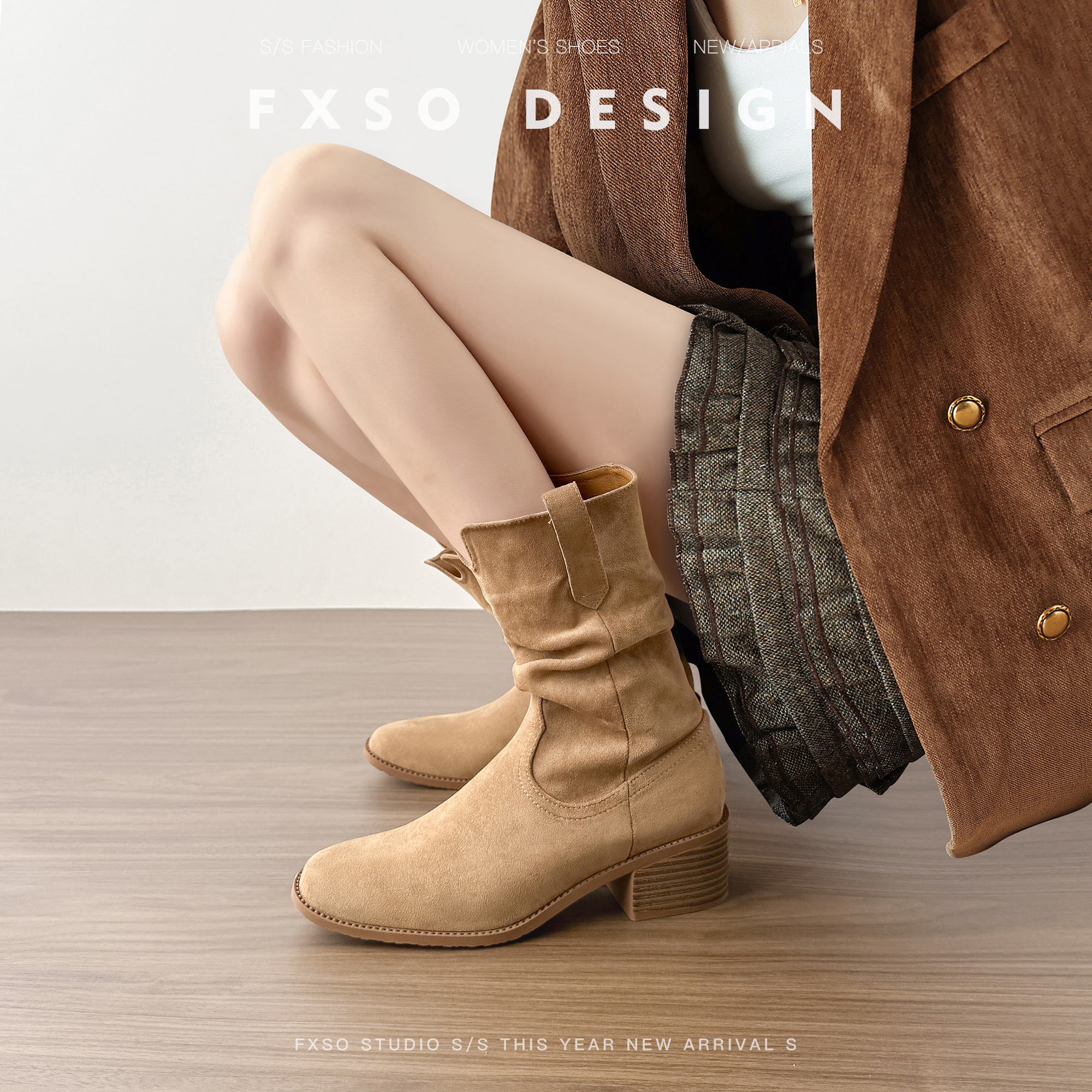 真皮方巷复古马丁靴2025新款美拉德短靴女粗跟堆堆靴西部牛仔靴子主图