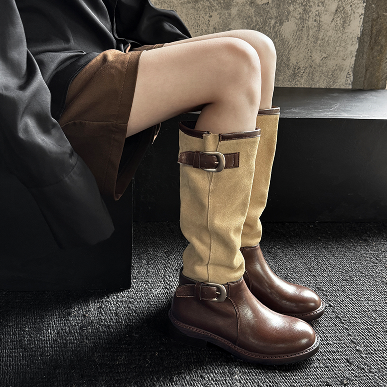 马思纯同款厚底长筒靴子女2025新款秋季爆款高筒靴时髦堆堆骑士靴主图