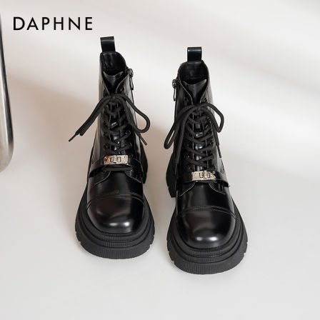达芙妮厚底马丁靴女款2025新款秋季骑士小短靴英伦风黑色短靴子女