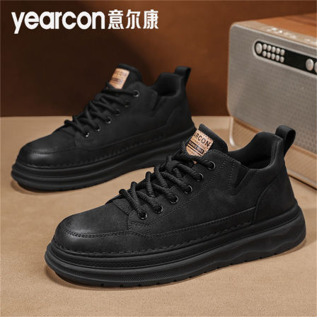 意尔康男鞋2025新款冬季黑色英伦皮鞋男士休闲板鞋低帮工装马丁鞋