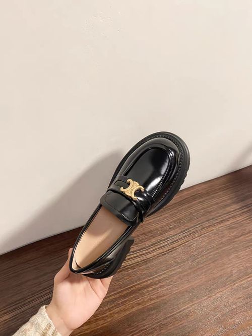 牛皮版～增高乐福鞋女英伦风2025厚底黑色小皮鞋一脚蹬粗跟单鞋主图