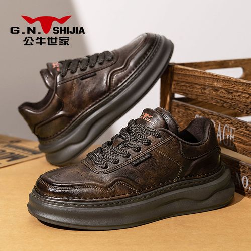 公牛世家男鞋秋冬季爆款百搭厚底休闲板鞋男士美拉德通勤工作皮鞋主图