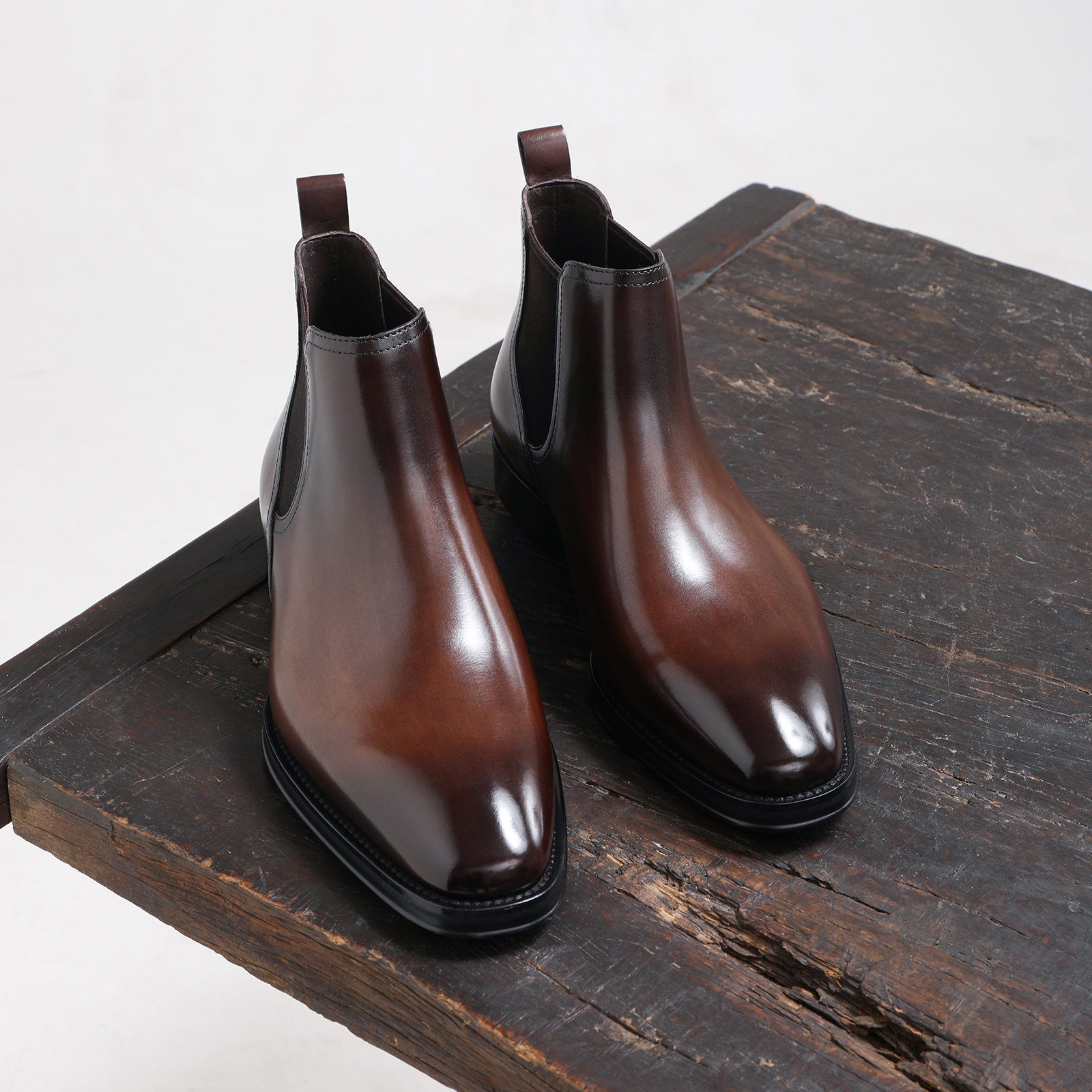 英伦风切尔西靴方头真皮透气商务正装手工皮鞋男士马丁靴高帮短靴主图