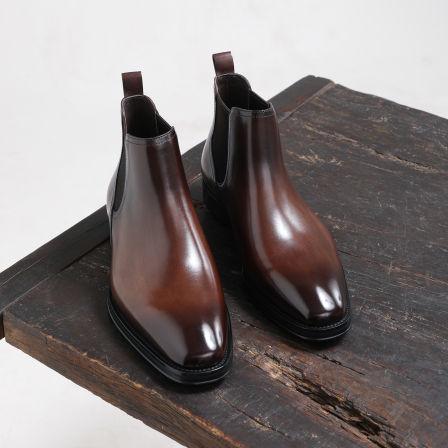 英伦风切尔西靴方头真皮透气商务正装手工皮鞋男士马丁靴高帮短靴