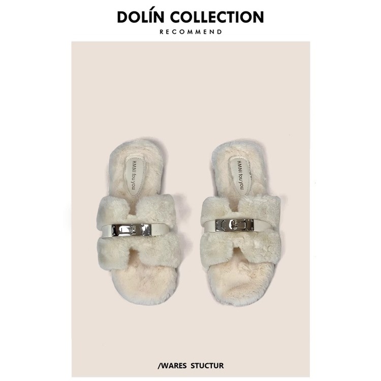 Dolin collection-B老钱风绝美毛毛拖鞋秋外穿毛绒棉拖鞋懒人毛拖主图