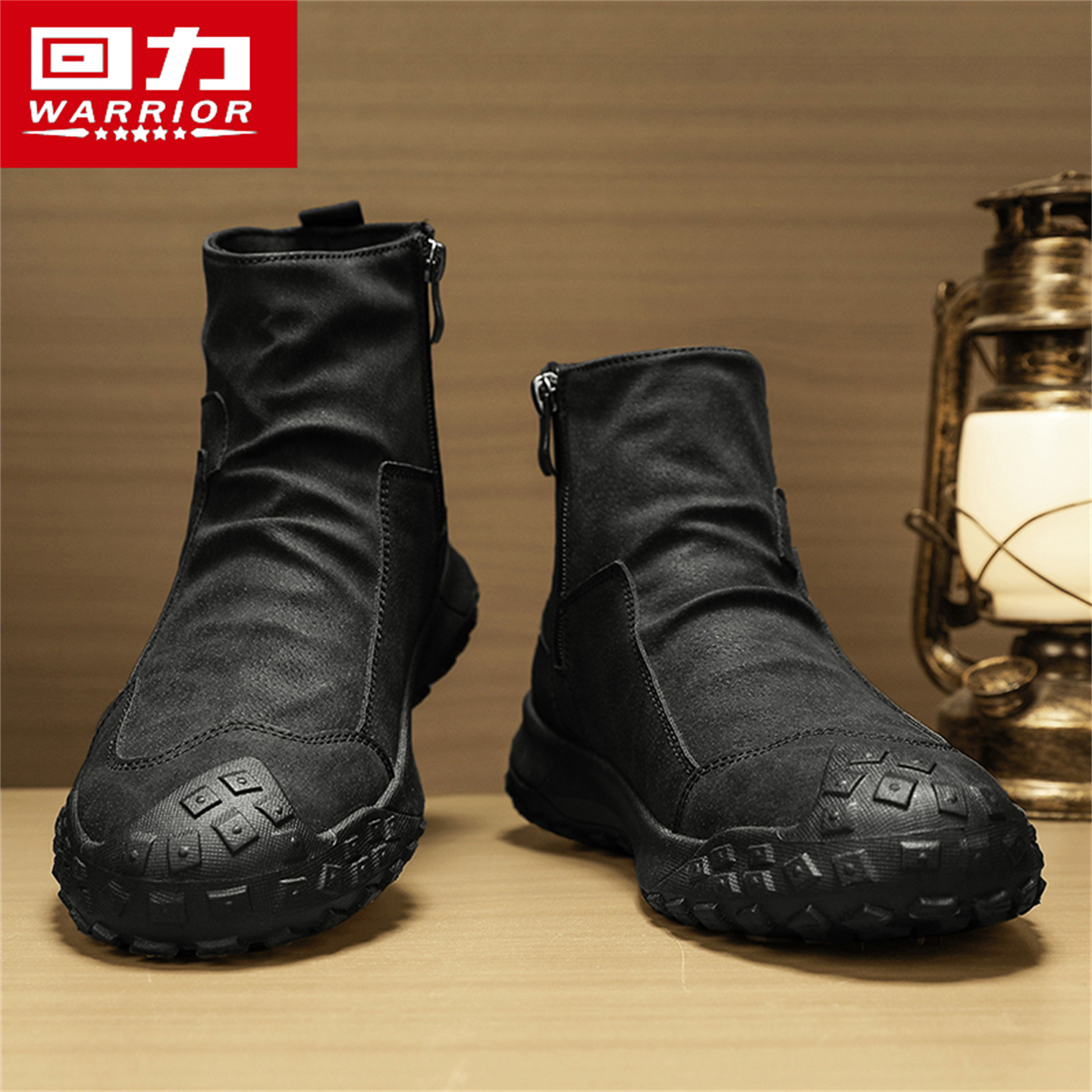 回力男鞋马丁靴秋季高帮防水黑色休闲皮鞋男士户外运动工作劳保鞋主图