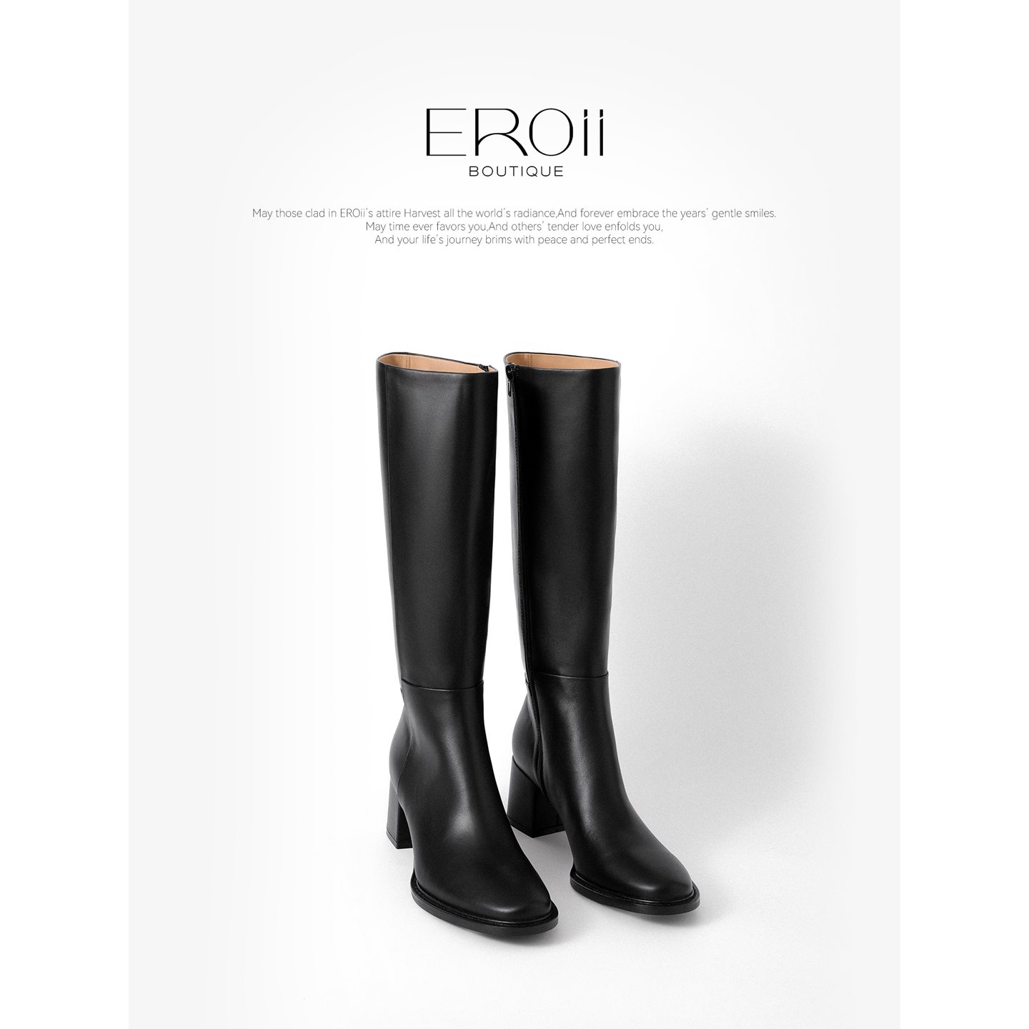 邹雪糕EROii【爱Ma仕战靴】超模直腿手工头层小牛皮平/高跟直筒靴主图