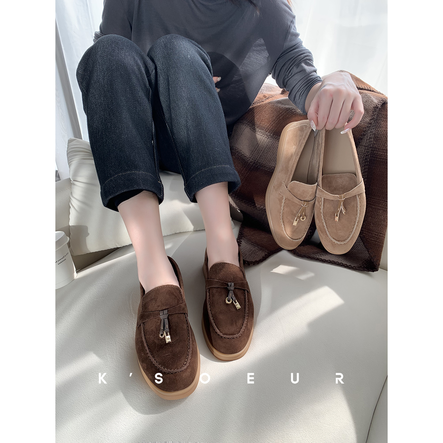 K姐 经典老钱羊皮乐福鞋 一脚蹬百搭舒适休闲单鞋主图