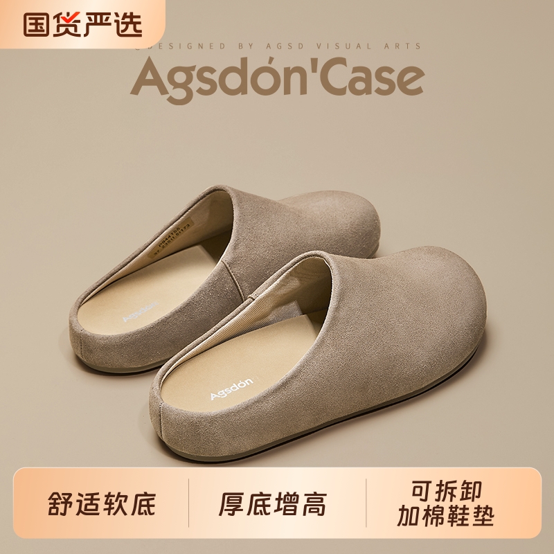 奥古狮登厚底勃肯鞋女2025新款秋冬一脚蹬包头半拖鞋软底懒人外穿主图