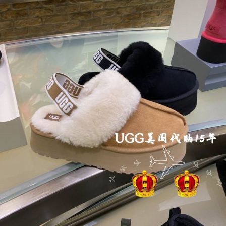 UGG包头拖鞋女代购5CM厚底绑带松紧带毛毛拖星拖半拖1113474冬季