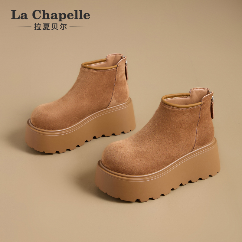 拉夏贝尔厚底勃肯鞋女马丁靴2025新款秋冬加绒保暖雪地靴二棉短靴主图
