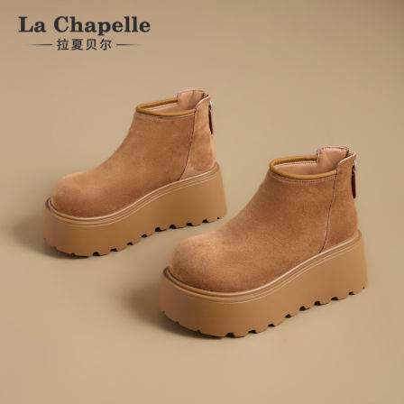 拉夏贝尔厚底勃肯鞋女马丁靴2025新款秋冬加绒保暖雪地靴二棉短靴