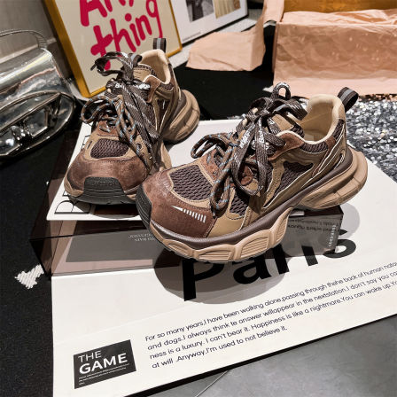 真皮小怪兽显脚小真皮加绒老爹鞋陈太太同款厚底运动鞋小个子女鞋