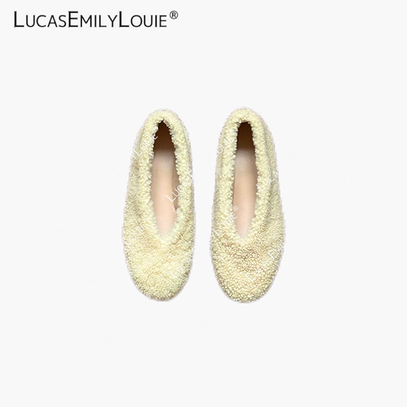 LUCASEMILYLOUIE欢姐0220复古羊羔毛浅口一脚蹬平底毛毛鞋250118主图