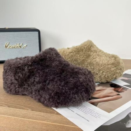 小小苏毛毛拖纯色日式学院风休闲风韩版拖包头款松糕跟EQX55830