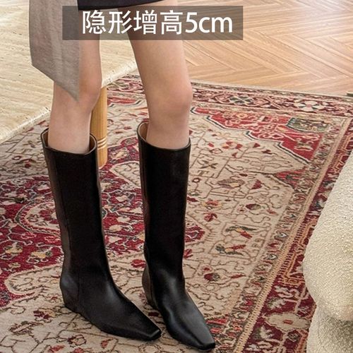 直筒切尔西不过膝长靴2025新款百搭内增高小个子大筒围高筒骑士靴主图