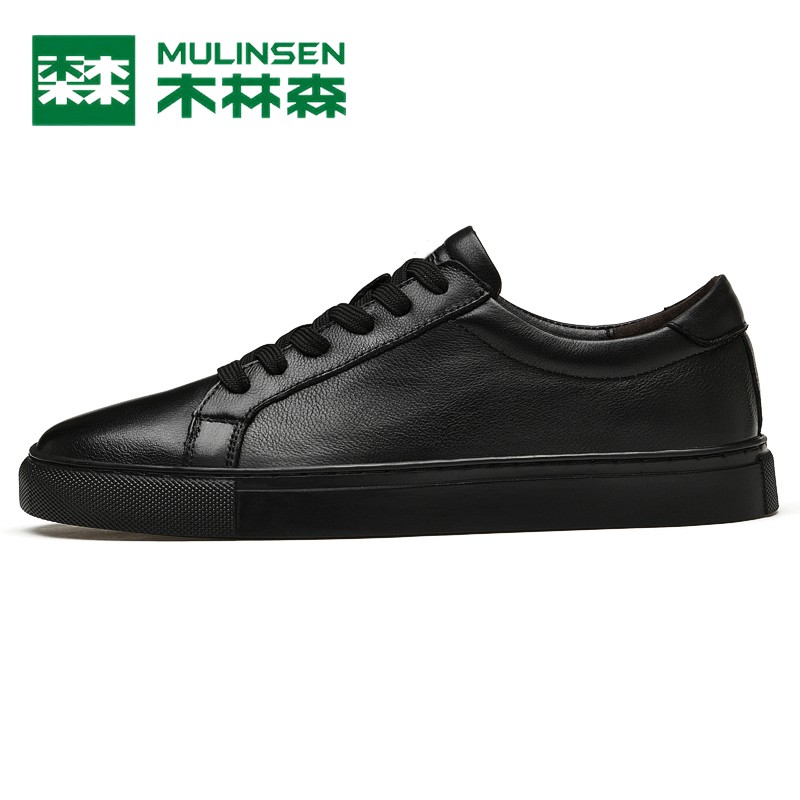 木林森男鞋2025秋季透气平底板鞋韩版百搭潮流休闲头层牛皮小白鞋主图