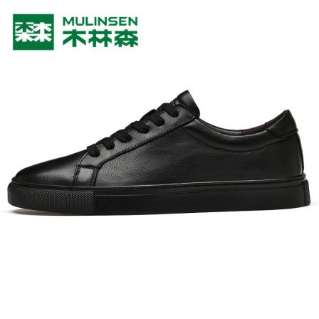 木林森男鞋2025秋季透气平底板鞋韩版百搭潮流休闲头层牛皮小白鞋