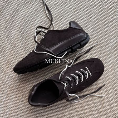 MUKHINA 「轻履」系列 牛皮拼接薄底复古老钱风休闲德训鞋
