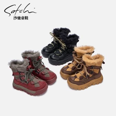 SATCHI沙驰童鞋休闲风运动风平跟冬季雪地靴极简风侧拉链SCAD415