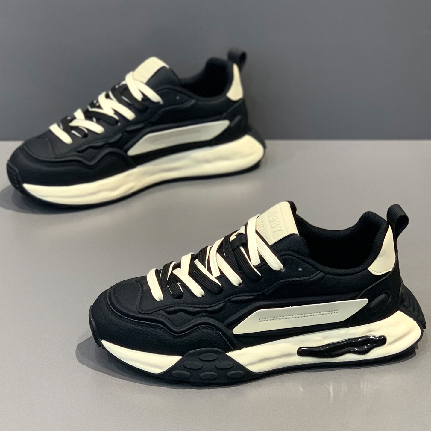 欧式阿甘鞋男2025新款百搭皮面运动休闲鞋防滑软底增高老爹鞋子男主图