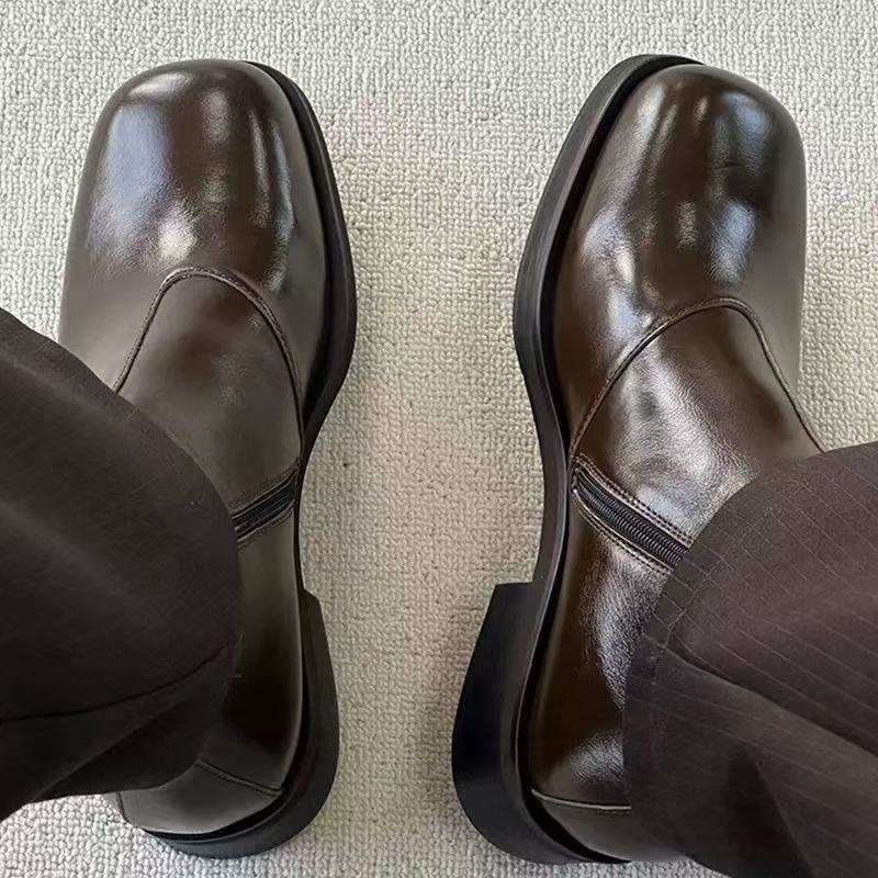 高帮马丁靴男女款切尔西靴极简棕色短筒靴黑色德比方头拉链烟筒靴主图