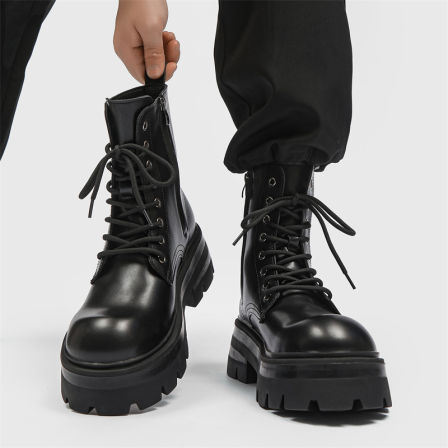 厚底7cm马丁靴男女英伦风高级感拉链cos增高鞋情侣高帮大头机车靴