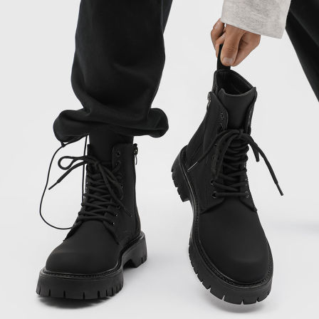 马丁靴男款英伦风黑色高帮皮鞋2025新款中帮机车靴子男生增高皮靴