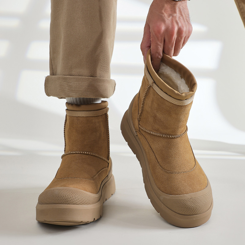 东北雪地靴男冬季中筒保暖马丁靴面包棉鞋厚底加绒加厚一脚蹬棉靴主图
