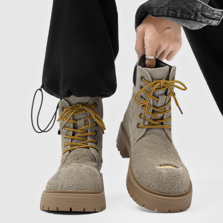 新款德比大头马丁靴男翻毛厚底增高美式户外沙漠靴高帮机车马丁靴