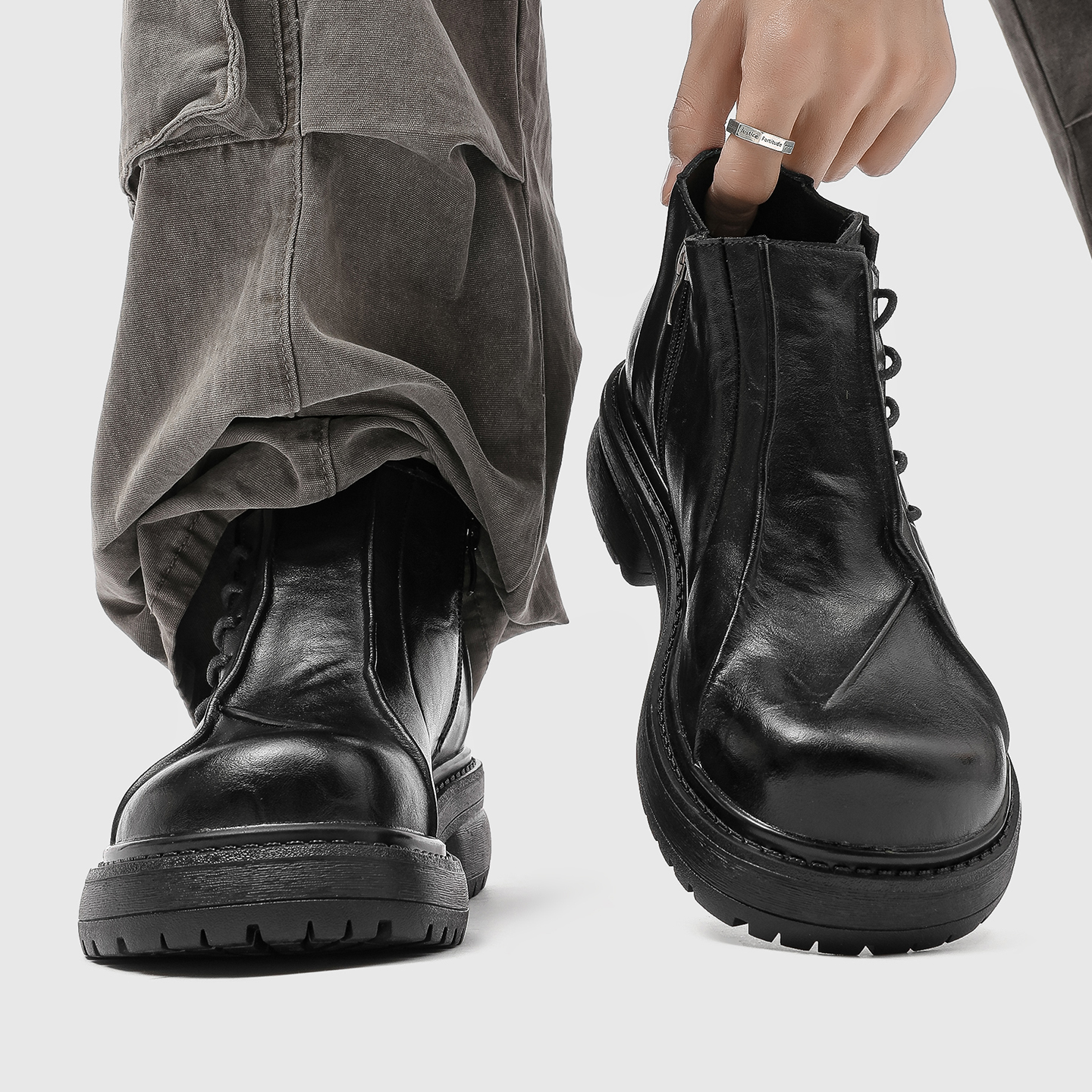 褶皱德比鞋男款黑色春秋大头高帮皮鞋英伦风高级感通勤马丁靴潮鞋主图