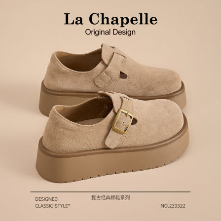 拉夏贝尔勃肯鞋女2025新款秋季爆款厚底小个子真皮全包乐福博肯鞋