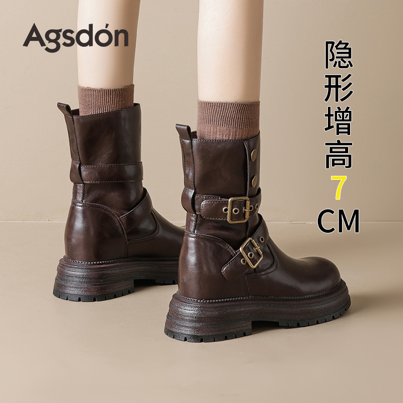 奥古狮登厚底马丁靴女2025新款秋季增高美拉德英伦风内增高短靴子主图