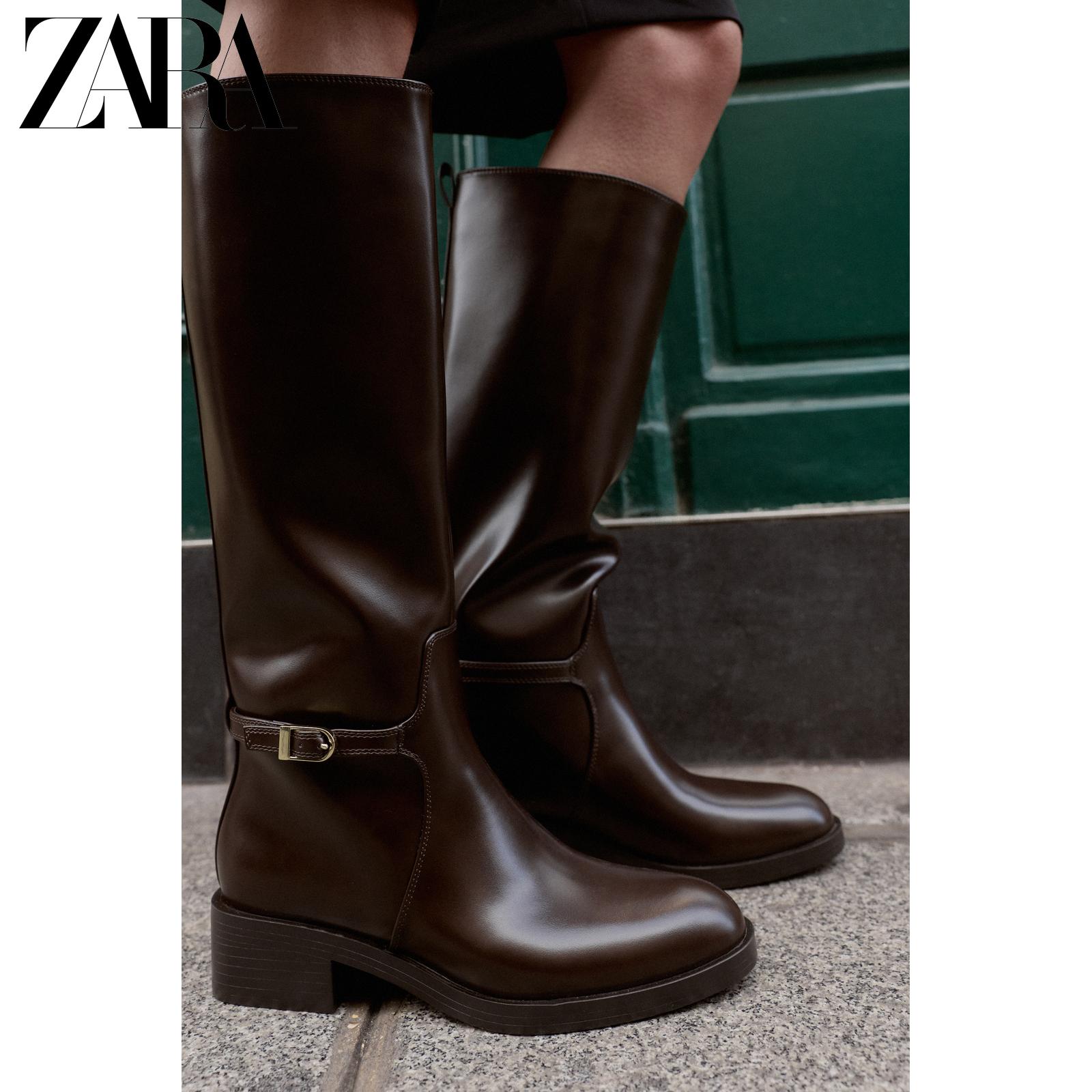ZARA2025秋季新品 女鞋 骑马高跟靴 2056610 100主图
